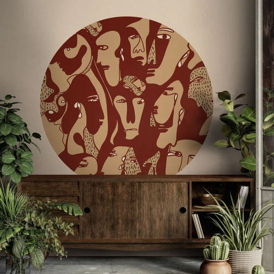 Sirkel tapet Faces Burgundy