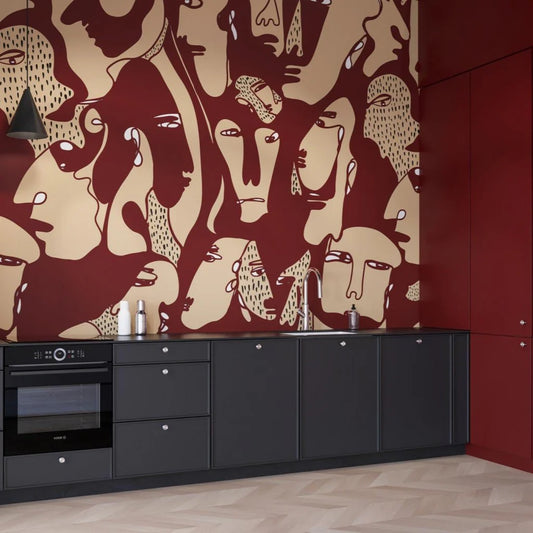 Tapet på rull Faces Burgundy