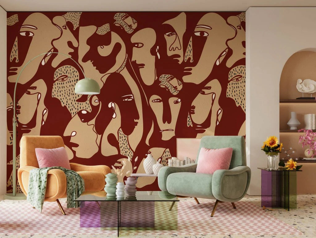 Tapet Faces Burgundy