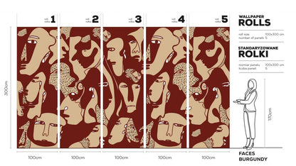 Tapet på rull Faces Burgundy
